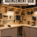Aménagement d'un atelier en OSB avec des rangements pratiques