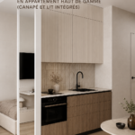 Aménagement d'un studio moderne de 27 m² avec canapé et lit intégré