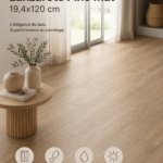 Carrelage imitation parquet dans un intérieur moderne et chaleureux.