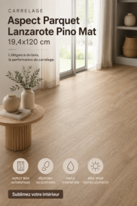 Carrelage imitation parquet dans un intérieur moderne et chaleureux.