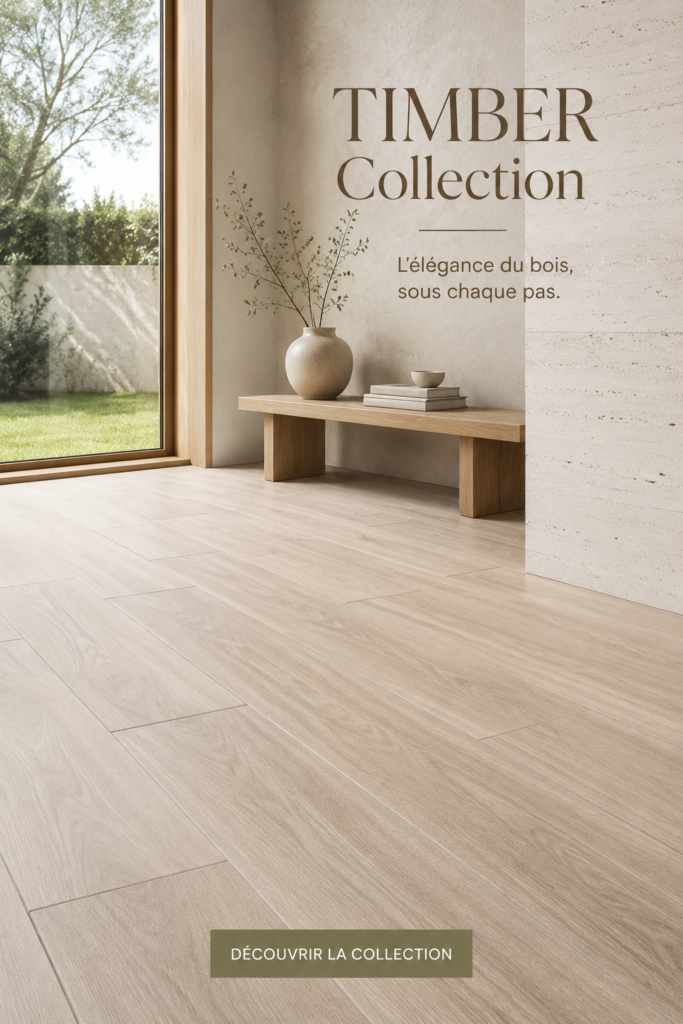 Image d'un intérieur décoré avec la collection Timber, mettant en avant l'effet bois.