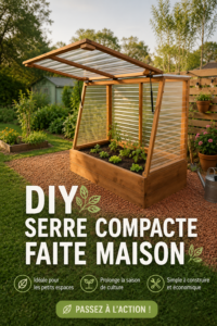 Une belle serre compacte en bois dans un jardin fleuri