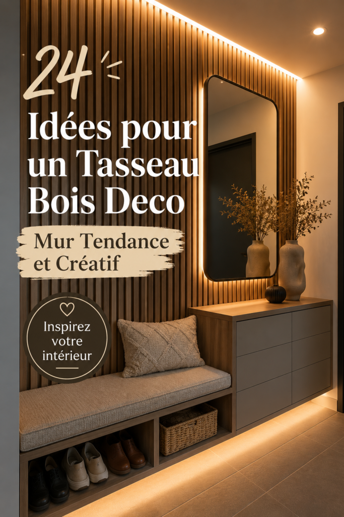 Un mur décoré avec des éléments en bois créatifs et naturels