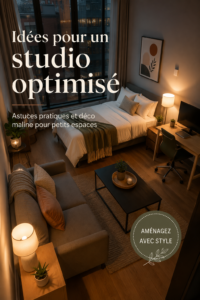 Appartement studio décoré avec style et optimisé pour le rangement.