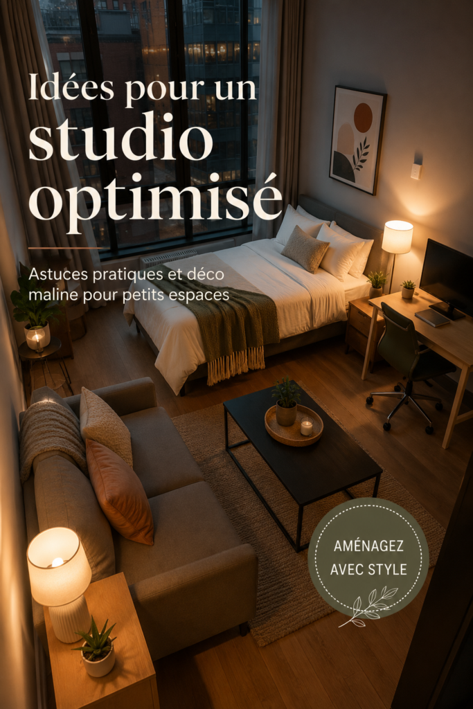 Appartement studio décoré avec style et optimisé pour le rangement.