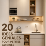 Cuisine petite et bien aménagée avec des rangements astucieux et chaleureux.