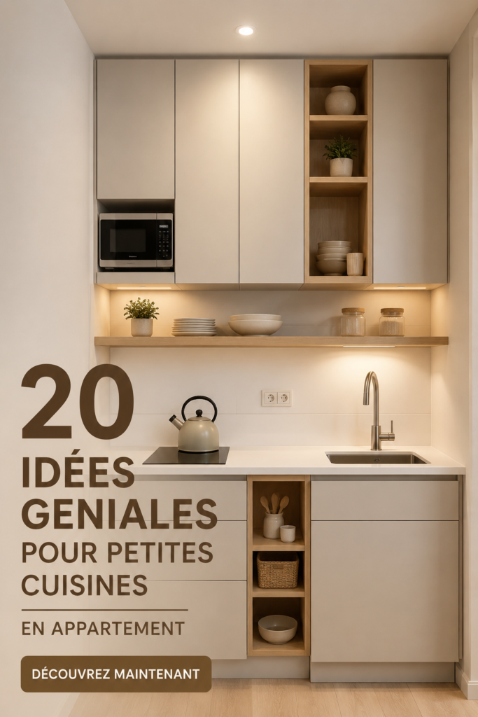 Cuisine petite et bien aménagée avec des rangements astucieux et chaleureux.