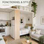 Un studio décoré de manière fonctionnelle et stylée, alliant modernité et confort.