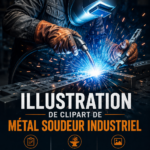 Illustration d'un soudeur industriel en action, représentant le travail de la métallurgie.