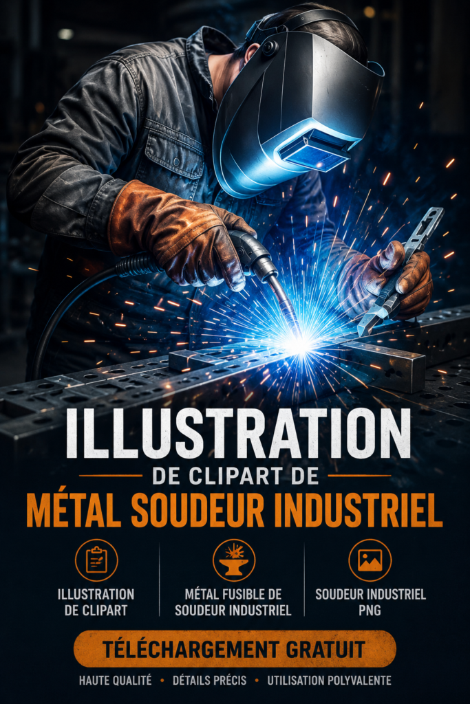 Illustration d'un soudeur industriel en action, représentant le travail de la métallurgie.