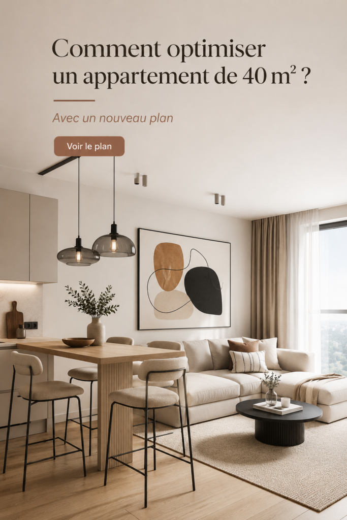 Optimisation d'un appartement de 40m2 avec aménagement pratique.