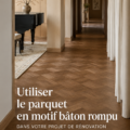 Un joli salon avec un parquet en basketweave, créant une ambiance chaleureuse.