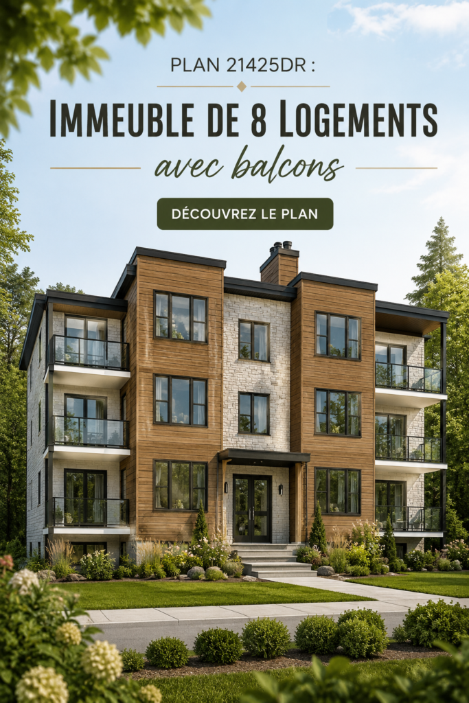 Visuel d'un plan d'appartements modernes avec balcons, illustrant une construction de 8 unités.