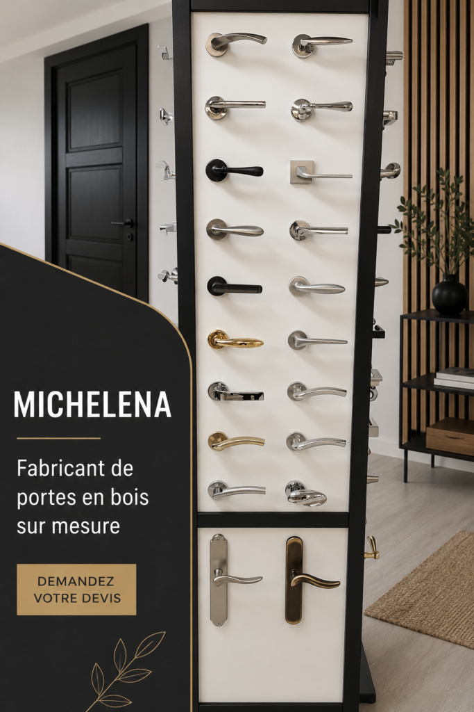 Une porte en bois sur mesure de Michelena, élégamment conçue, intégrée dans un intérieur moderne.