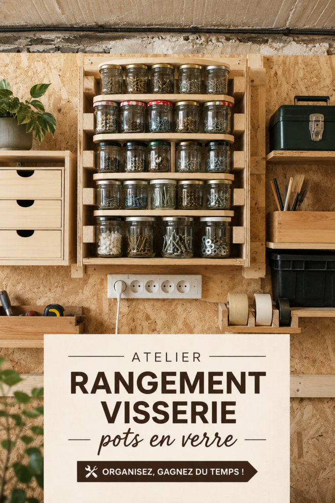 Organisation de visserie dans des pots en verre transparent