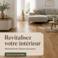 Un salon rénové avec des carreaux modernes et accueillants.
