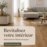 Un salon rénové avec des carreaux modernes et accueillants.