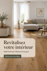 Un salon rénové avec des carreaux modernes et accueillants.