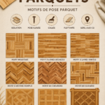Une pièce avec un parquet récemment posé, montrant des motifs modernes.