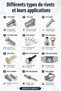 Différents types de rivets présentés sur une table de travail