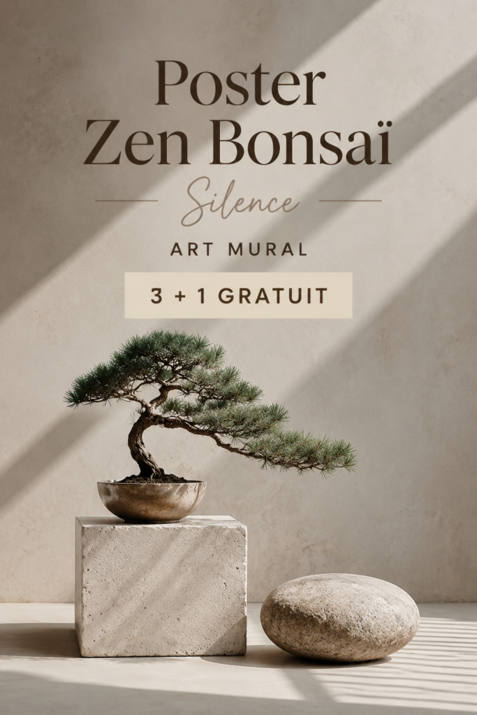 Affiche zen représentant un bonsaï, créant une ambiance apaisante dans un intérieur
