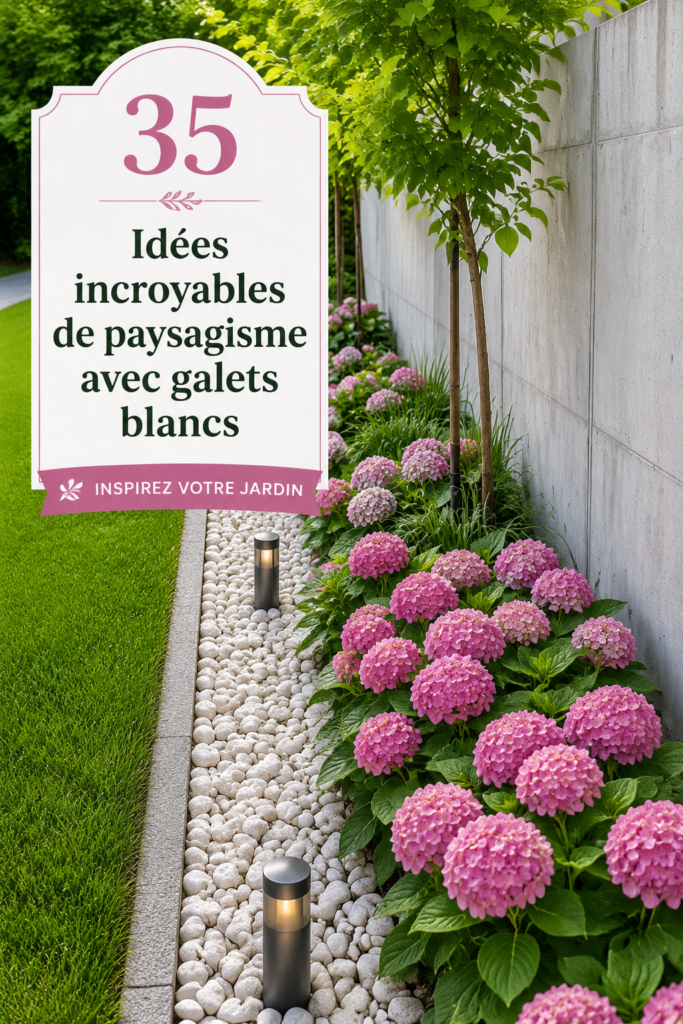 Aménagement paysager moderne avec pierres blanches dans un jardin