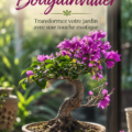 Un bonsaï bougainvillier en fleurs vibrant de couleurs dans un jardin ensoleillé.