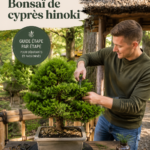 Un bonsaï de cyprès Hinoki bien entretenu dans un coin de jardin zen.