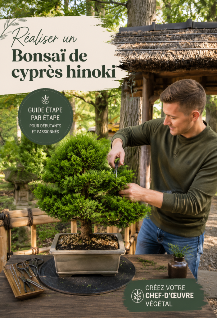 Un bonsaï de cyprès Hinoki bien entretenu dans un coin de jardin zen.