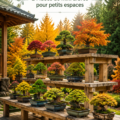 Jardin de mini bonsaïs dans un petit espace de vie.