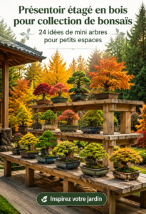 Jardin de mini bonsaïs dans un petit espace de vie.