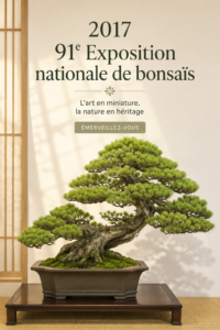 Bonsaïs exposés lors de l'exposition de 2017, mettant en avant leur beauté unique et leur art de culture.