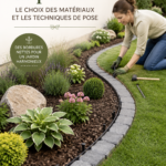 Bordure de pelouse en bois autour d'une pelouse bien entretenue
