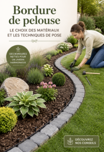 Bordure de pelouse en bois autour d'une pelouse bien entretenue