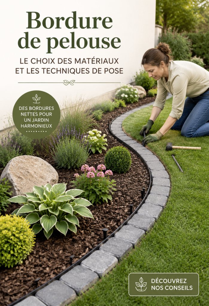 Bordure de pelouse en bois autour d'une pelouse bien entretenue