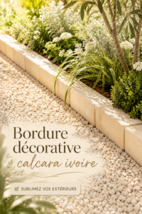 Bordure décorative calcara ivoire installée dans un jardin