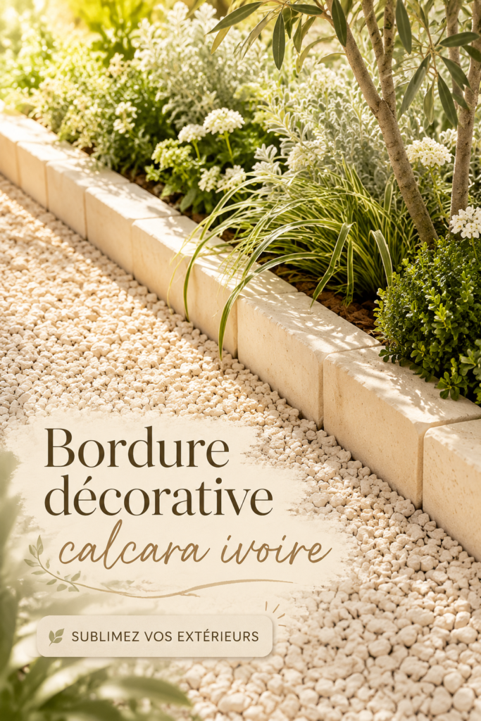Bordure décorative calcara ivoire installée dans un jardin