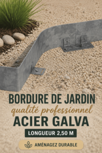 Bordure de jardin en acier galvanisé bien installée dans un jardin fleuri.