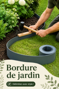 Bordure de jardin en bois entourant des fleurs colorées, ajoutant une touche esthétique à l'espace extérieur.