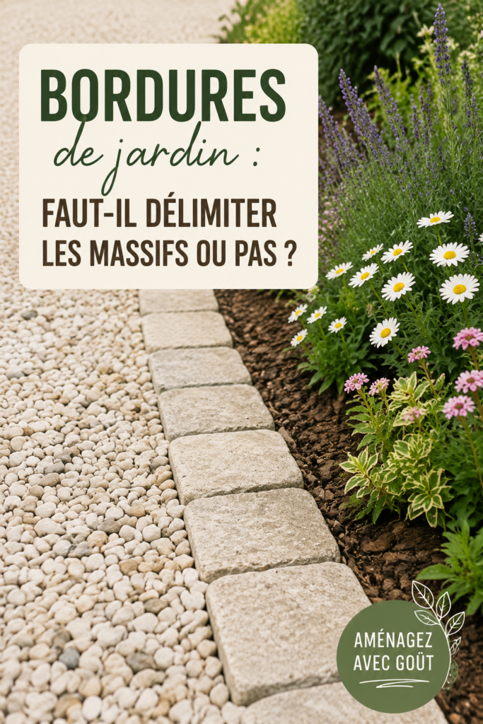Bordures de jardin en bois délimitant un massif de fleurs colorées