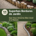 Bordures de jardin élégantes en bois entourant des fleurs colorées.