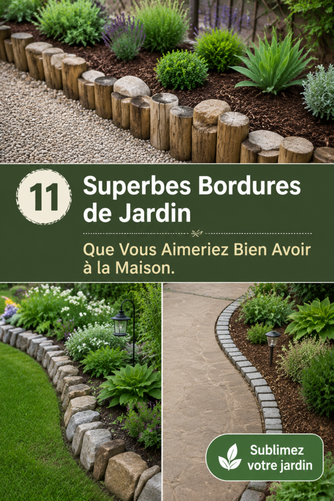 Bordures de jardin élégantes en bois entourant des fleurs colorées.
