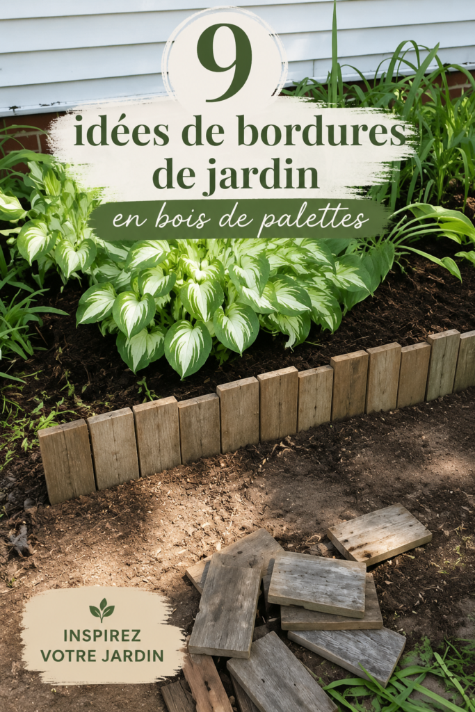 Bordures de jardin en bois de palettes créées avec soin, ajoutant une touche chaleureuse à l'espace extérieur.