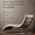 Une chaise élégante avec une base en acier inoxydable et un tissu de qualité