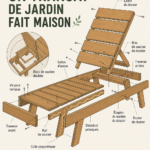 Transat en bois fabriqué maison dans un jardin ensoleillé