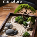 Un joli jardin zen miniature créé avec des gravillons et des plantes apaisantes