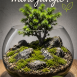 Une belle mini jungle d'intérieur composée de diverses plantes vertes.