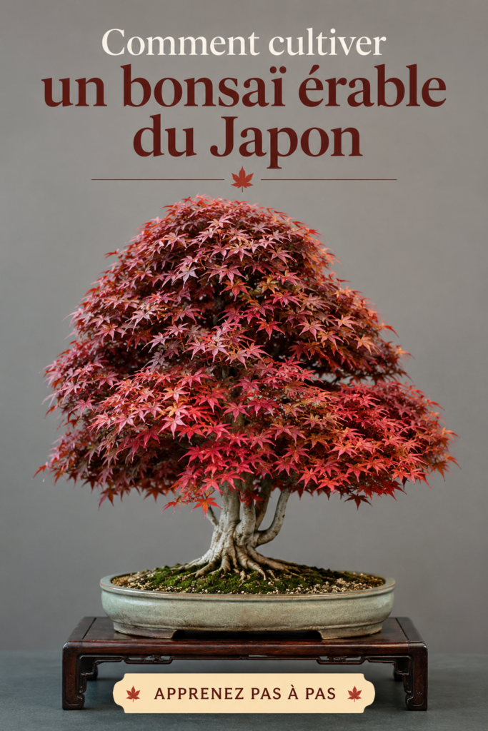 Bonsaï d'érable japonais bien entretenu, avec des feuilles vertes vives en pot