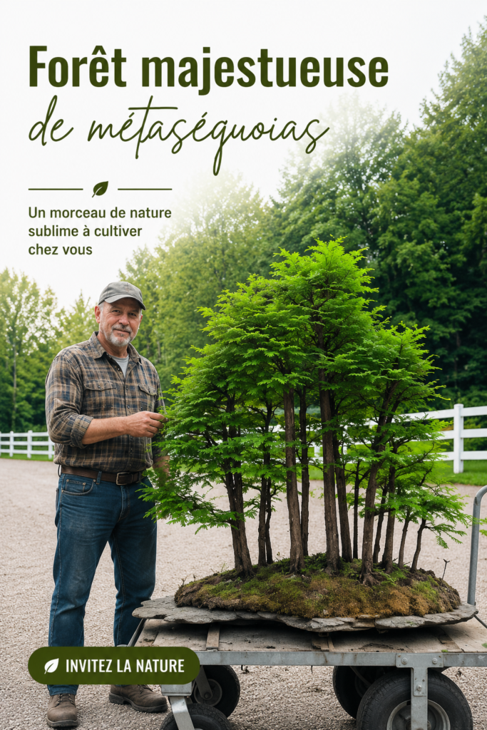 Forêt majestueuse de métaséquoias avec des arbres géants.
