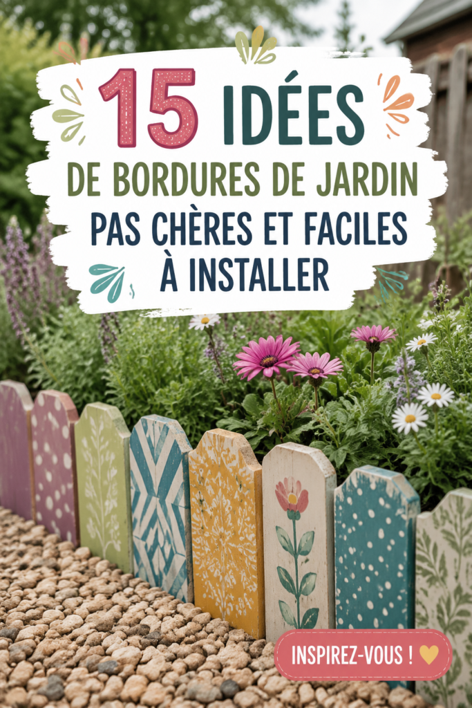 Bordures de jardin en bois et pierres naturelles créant un coin fleuri